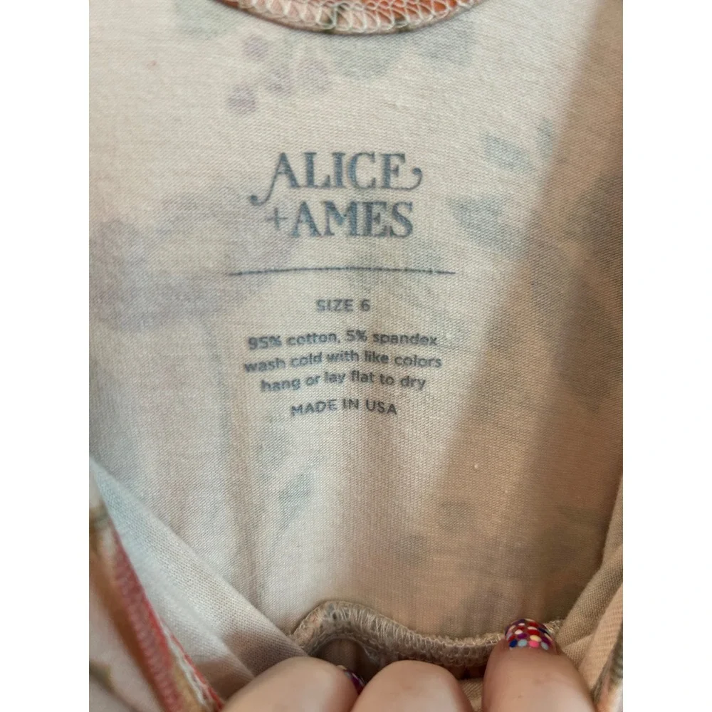 Alice + Ames Ballet Dress Peach Floral Long Sleeve Scoop Neck Twirl Skirt Size 6
